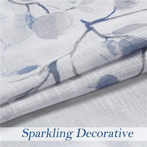 Leaf Floral PrintMetallic Sheer Linen Window Curtain Panel for Rustic LivingRoom - Picture 3 of 6